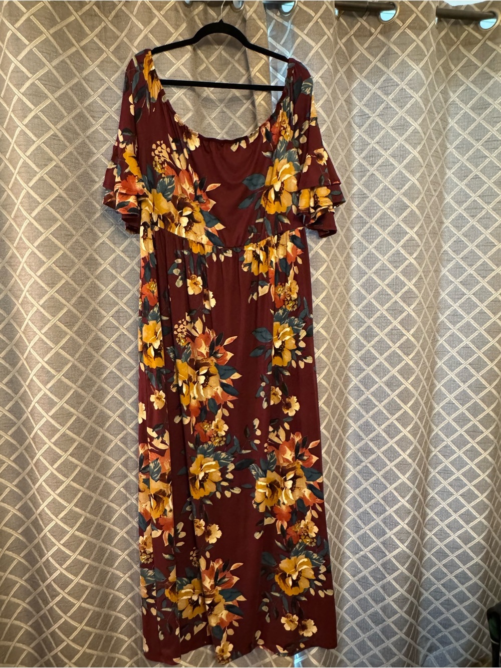 Sweet Lovely by Jen Floral Maxi Dress in Burgundy and Mustard